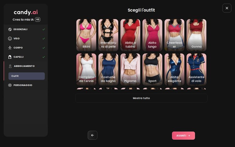 Builder di Candy AI, vestiti