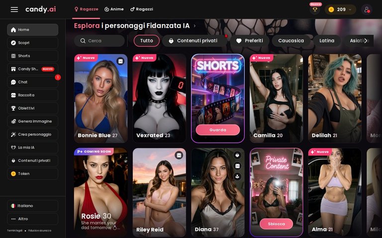 Catalogo di Candy AI con personaggi AI realistici