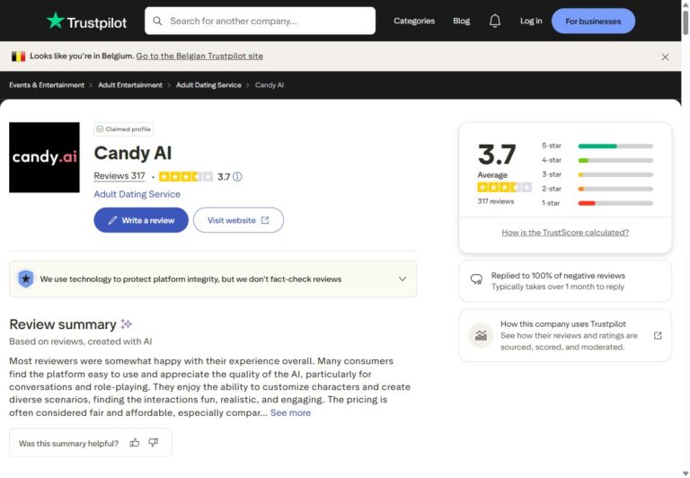Candy AI su Trustpilot: TrustScore 3,7 su 317 recensioni