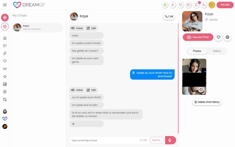 Chat con Kaye su DreamGF risposta in italiano sulla druida di WoW