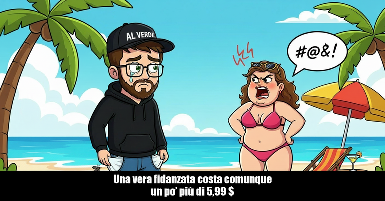 Matteo al verde con il cappellino SQUATTRINATO, mentre la sua vera ragazza si lamenta su una spiaggia delle Maldive