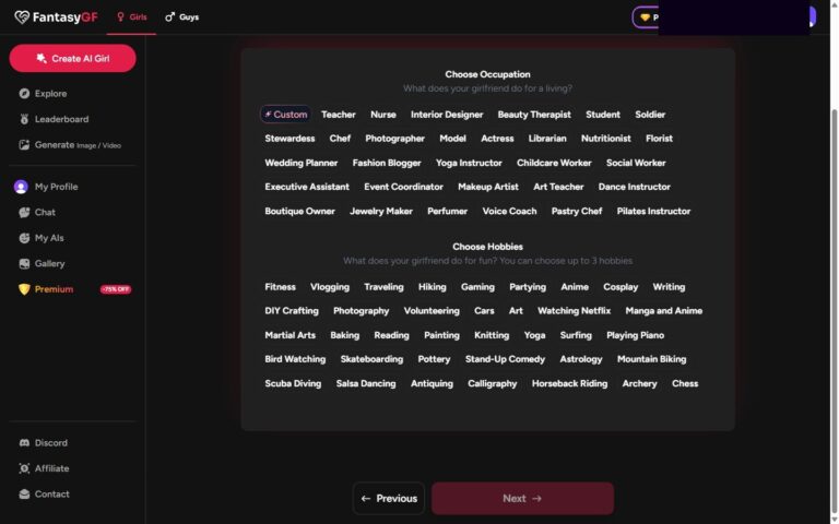 Builder FantasyGF step 5 Personality Voice