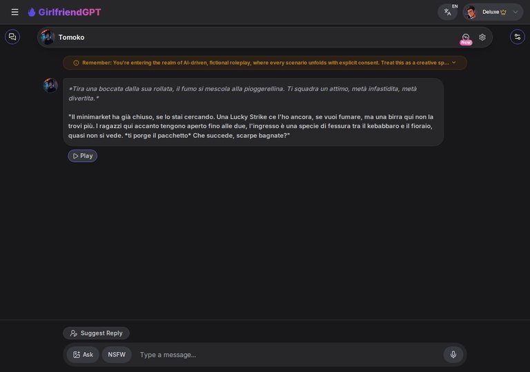 Chat aperta con Tomoko: First Message visualizzato + Suggested Reply