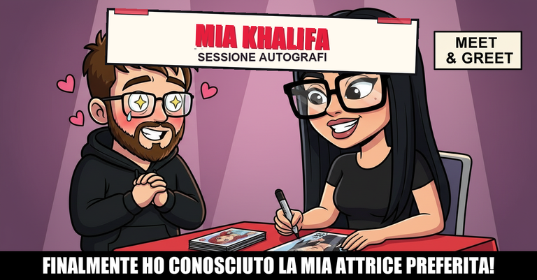 Matteo incontra Mia Khalifa a un firmacopie, puro momento da fanboy con cuoricini tutto intorno