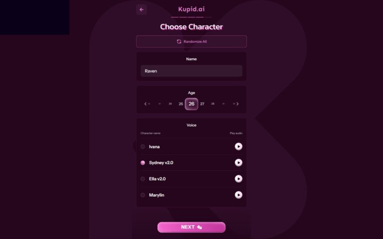 Builder Kupid AI step 4 nome età voce