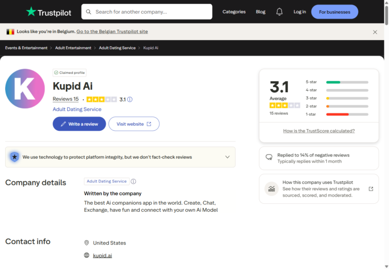 Valutazione complessiva Trustpilot Kupid AI 3,1 su 5
