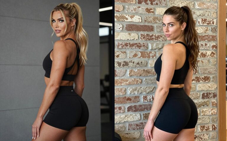 Svenja bionda al primo tentativo, poi mora con gli occhi verdi davanti a un muro di mattoni